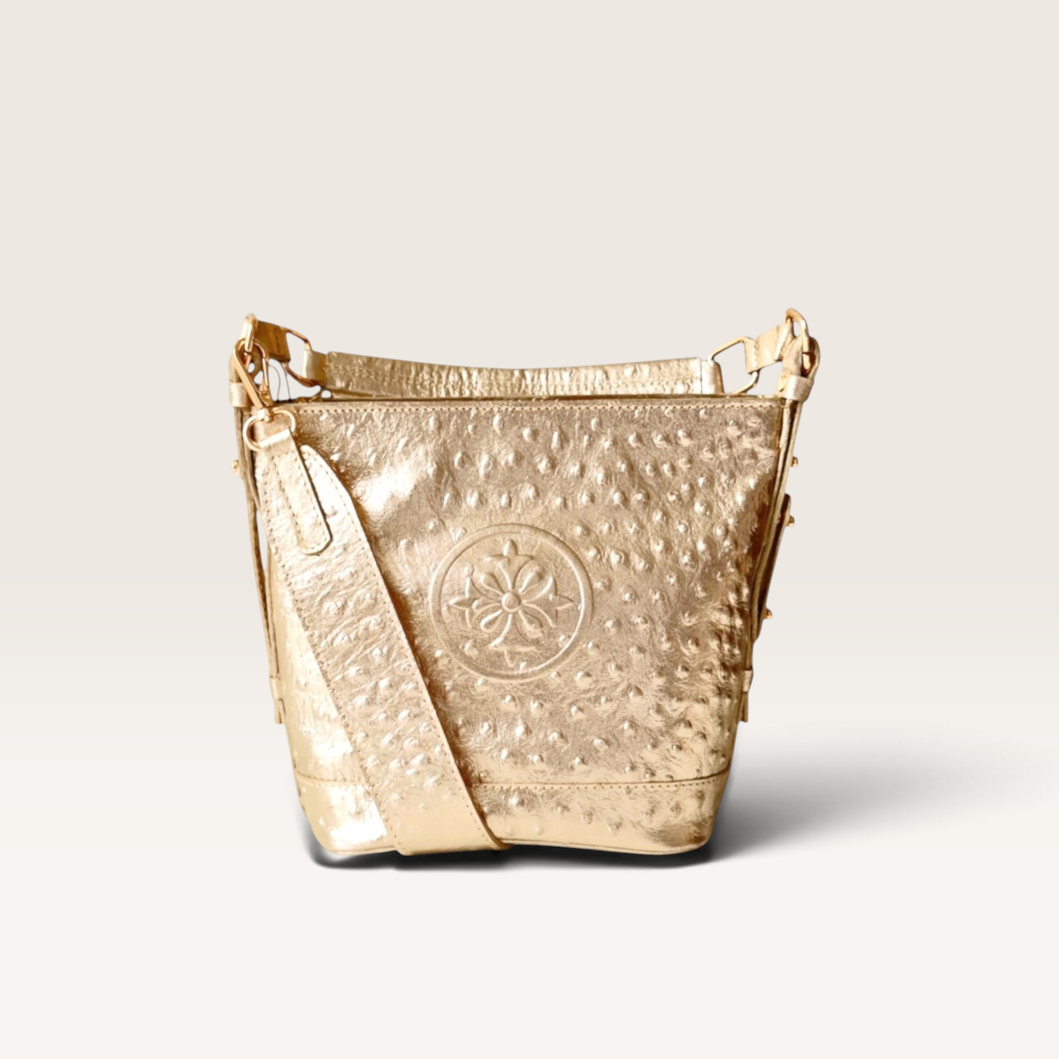 Cartera FILIPPA LUXX LUNARES de cuero natural dorado, vista frontal