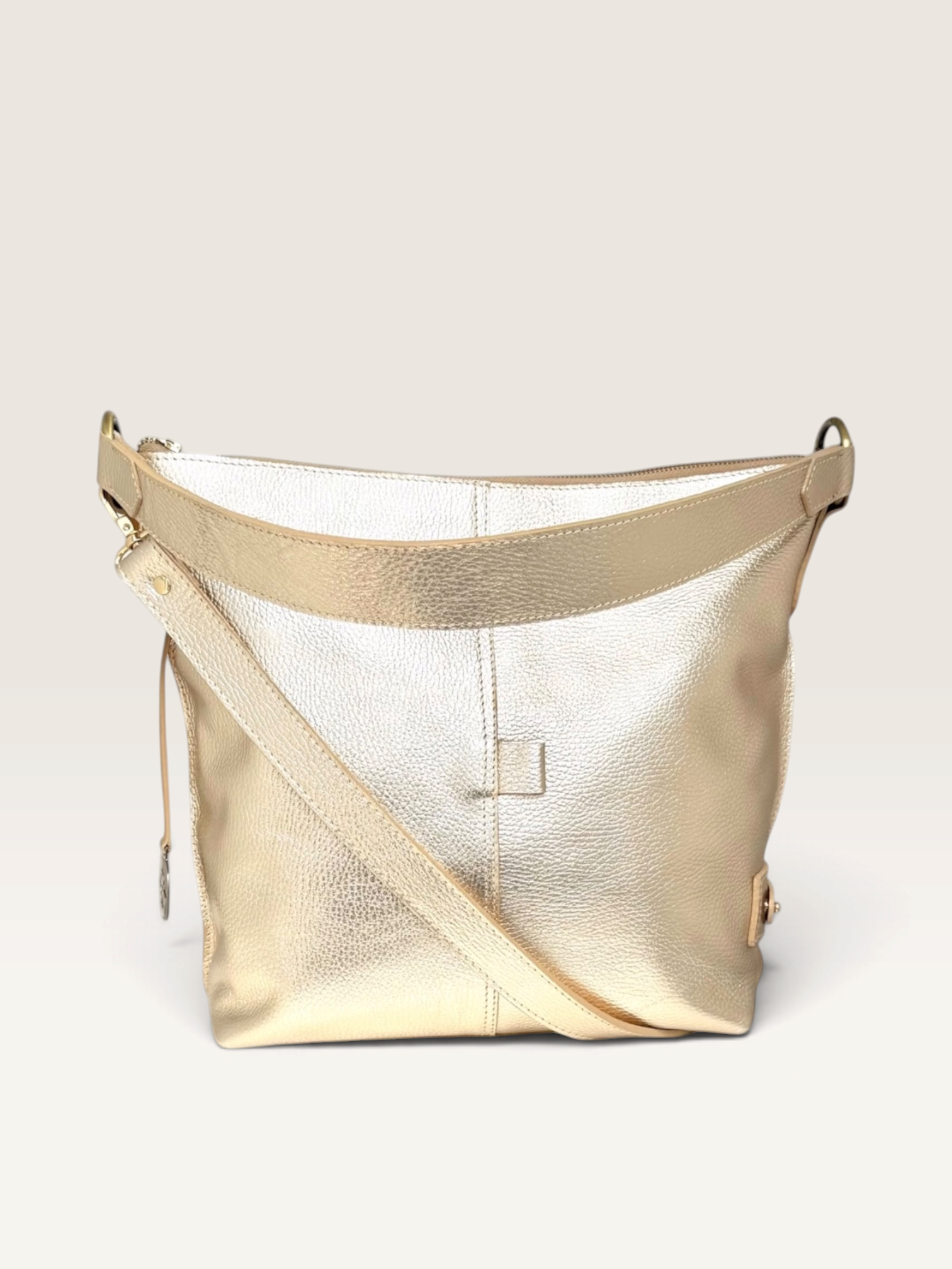 ZIPP · Cartera de hombro de cuero natural con cierre