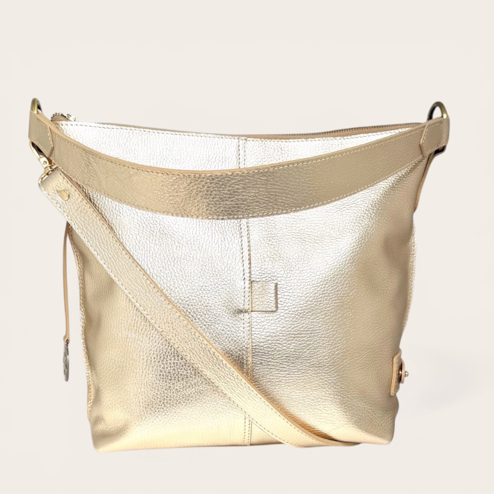 ZIPP · Cartera de hombro de cuero natural con cierre