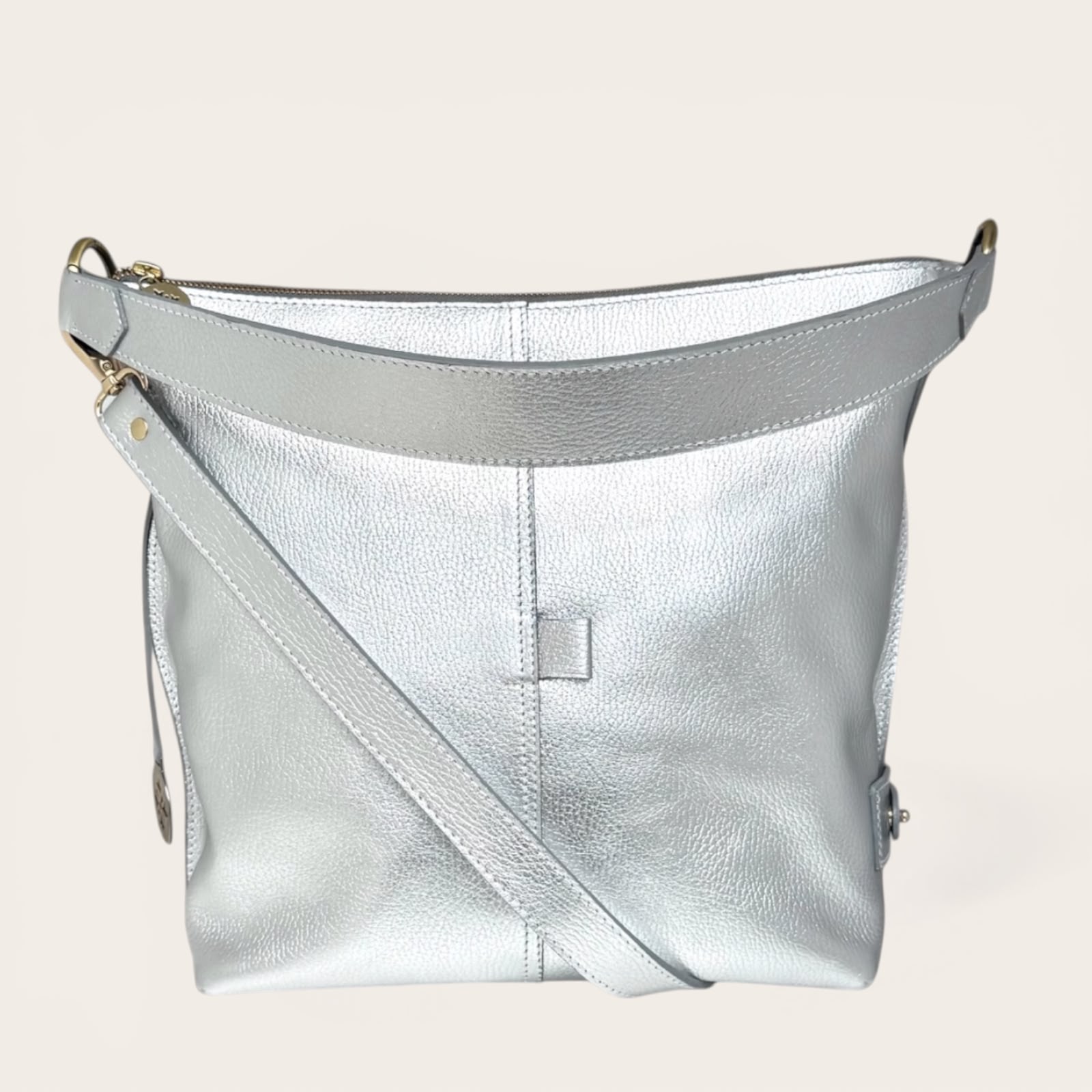 ZIPP · Cartera de hombro de cuero natural con cierre